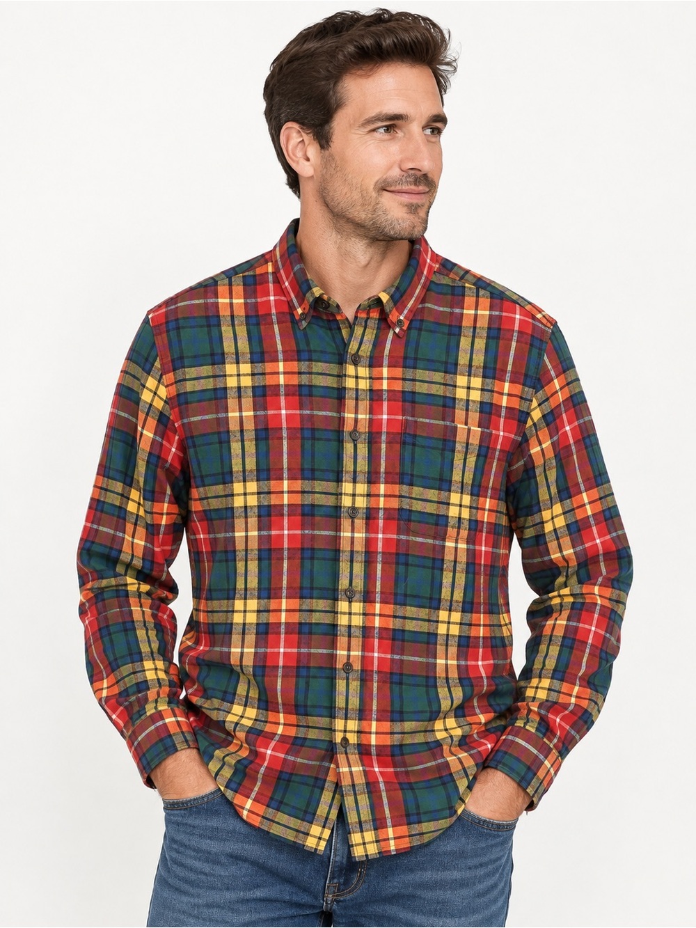 L.L.Bean Men’s Slightly Fitted Plaid Flannel Button Down Size Medium